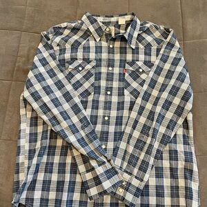 Levi's Navy and White Checkered Casual Shirt